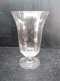 Large Etched Glass Pedestal Vase