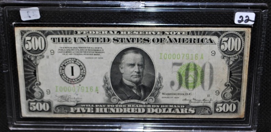 SCARCE $500 FEDERAL RESERVE NOTE - SERIES 1934