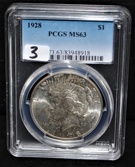 KEY DATE 1928 PEACE DOLLAR - PCGS MS63 - THE  CURRENT COIN WORLD TRENDS LIS