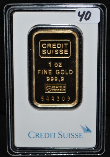 "CREDIT SUISSE" 1 OZ 999.9 FINE GOLD BAR IN  ORIGINAL UNOPENED PACKAGE - GR