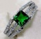 1CT EMERALD QUARTZ & TOPAZ STERLING SILVER RING