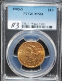 SCARCE 1905-S $10 LIBERTY GOLD COIN - PCGC MS61