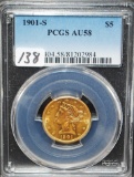 1901-S $5 LIBERTY GOLD COIN - PCGS AU58