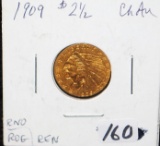 SCARCE 1909 $2 1/2 INDIAN GOLD COIN