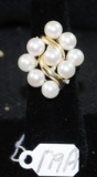 LADIES 14K YELLOW GOLD PEARL CLUSTER RING