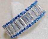 4CT SAPPHIRE & WHITE TOPAZ STERLING RING