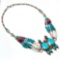 TURQUOISE, RED CORAL & LAPIS STERLING NECKLACE