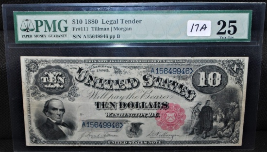 RARE $10 SERIES 1880 LEGAL TENDER NOTE PMG VF25