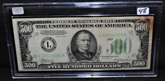 RARE $500 FEDERAL RESERVE NOTE -SERIES 1934