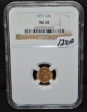 EARLY 1853 $1 GOLD COIN - NGC AU58