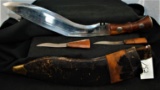 ANTIQUE FIGHTING KNIFES IN LEATHER SCABBARD