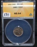 1881 3 CENT NICKEL - ANACS MS64