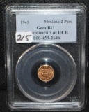 1945 MEXICAN GOLD 2 PESO GEM BU COIN