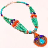 TIBETAN TURQUOISE, RED CORAL & LAPIS NECKLACE