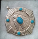 LARGE TURQUOISE NICKEL SILVER PENDANT