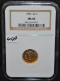 RARE 1909 $2 1/2 INDIAN GOLD COIN - NGC MS63