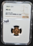 SCARCE 1868 $1 TYPE III GOLD COIN NGC MS61