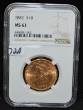 SCARCE 1882 $10 LIBERTY GOLD COIN - NGC MS63