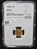 VERY RARE 1888 $1 GOLD COIN - NGC PF3