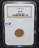 SCARCE 1928 $2 1/2 INDIAN GOLD COIN NGC MS2