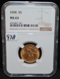 1898 $5 LIBERTY GOLD COIN - NGC MS63