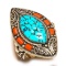 TURQUOISE & RED CORAL TIBETAN STERLING RING