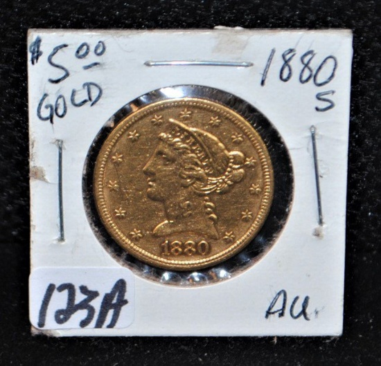 SCARCE 1880-S $5 LIBERTY GOLD COIN