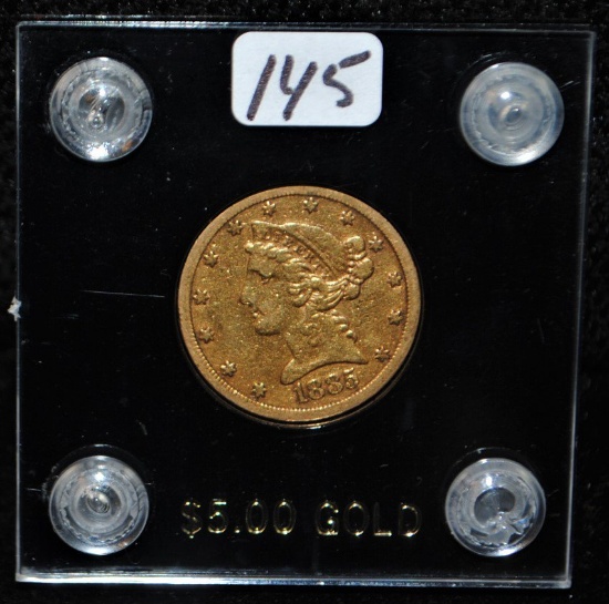 SCARCE 1885-S $5 LIBERTY GOLD COIN