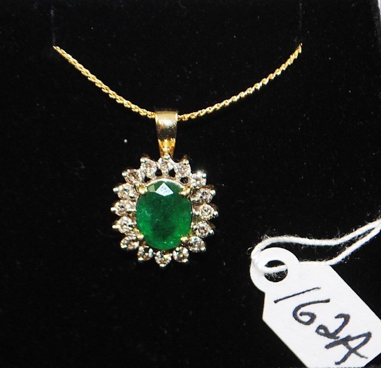 LADIES 2.01CTTW EMERALD & DIAMOND 14K PENDANT