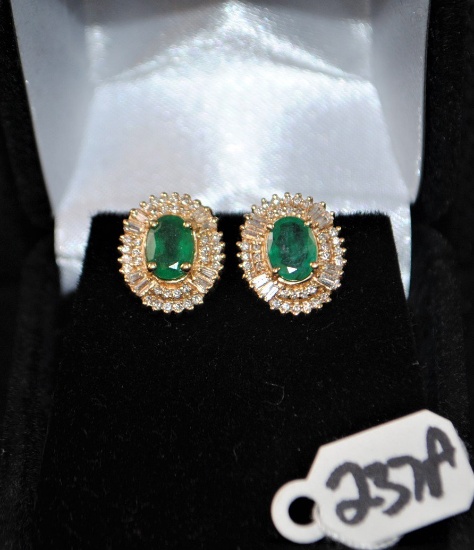 LADIES 1.76CTTW EMERALD & DIAMOND 14K EARRINGS