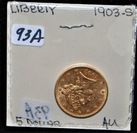 SCARCE 1903-S $5 LIBERTY GOLD COIN