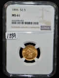 SCARCE 1895 $2 1/2 LIBERTY GOLD COIN - NGC MS61