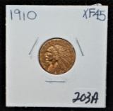SCARCE 1910 $2 1/2 INDIAN HEAD GOLD COIN