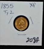 SCARCE  KEY DATE 1855 TYPE 2 $1 INDIAN GOLD COIN