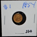 RARE 1854 $1 CORONET GOLD COIN