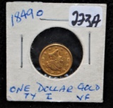 RARE 1849-0 $1 TYPE 1 GOLD COIN