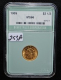 SCARCE 1905 $2 1/2 LIBERTY GOLD COIN