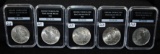 5 CARDED DIFFERENT DATE SILVER DOLLARS