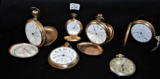 SIX VINTAGE GOLD FILLED POCKET WATCHES