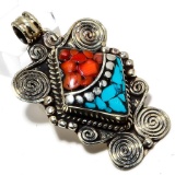 RED CORAL & TURQUOISE STERLING PENDANT