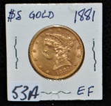 SCARCE 1881 $5 LIBERTY GOLD COIN FROM SAFE DEPOSIT