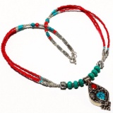 TURQUOISE & RED CORAL NECKLACE