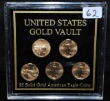 FIVE $5 SOLID GOLD AMERICAN EAGLE COINS