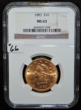 SCARCE 1883 $20 LIBERTY GOLD COIN - NGC MS63