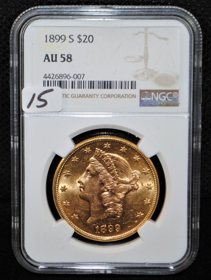 SCARCE 1899-S $20 LIBERTY GOLD - NGC AU58