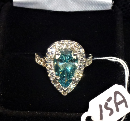 SPECTACULAR PEAR SHAPE "BLUE DIAMOND" 14K RING