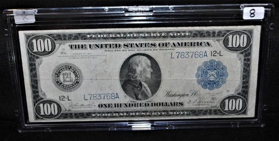 THE RARE $100 FEDERAL RESERVE NOTE SERIES 1914 LG