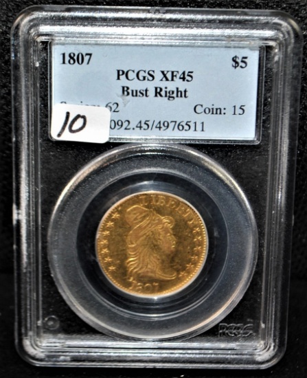 RARE 1807 DRAPED BUST RIGHT $5 GOLD COIN PCGS XF45