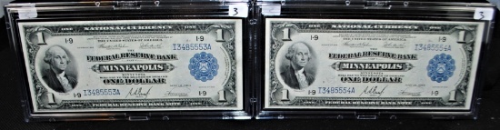 PAIR CONSECUTIVE #'S $1 NATIONAL CURRENCY NOTES