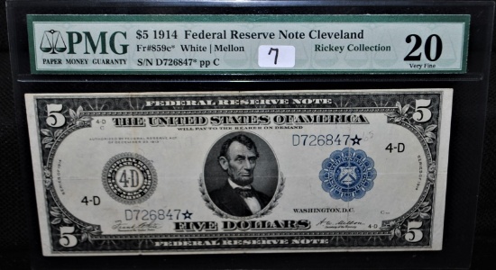 VERY RARE $5 FEDERAL RESERVE "STAR" NOTE - 1914